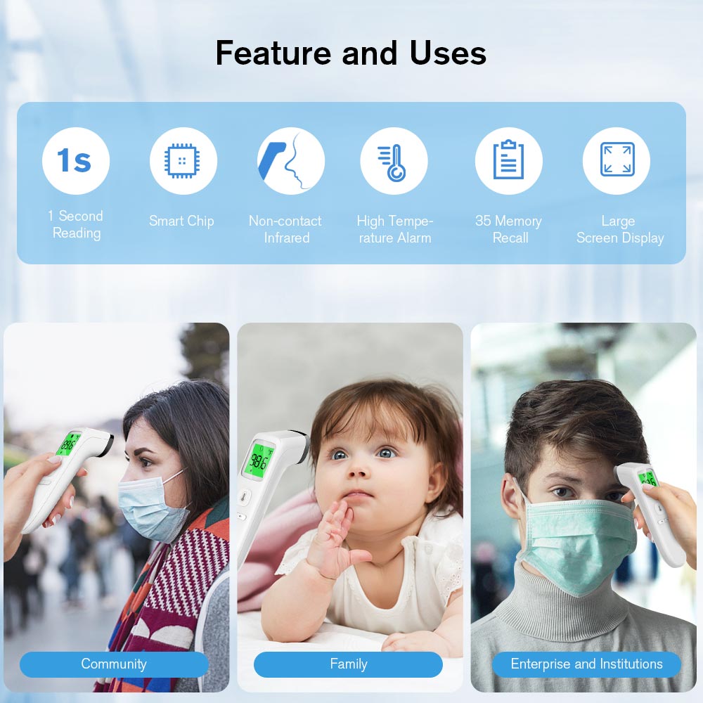 Touchless Thermometer - Forehead Thermometer for Adults,No Touch for Fever, Baby Kids Child with Batteries, Fever Alarm, 35 Groups Data Storage - Image 2